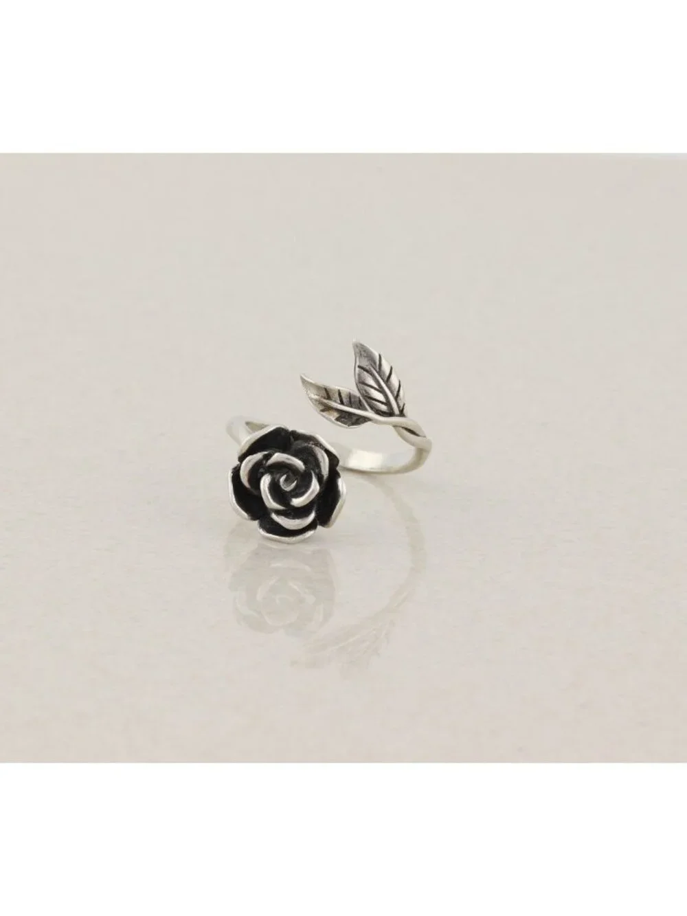 Sterling Silver Rose Flower Ring Bypass Ring Spoon Ring Size 7 Adjustable - Picture 7 of 7